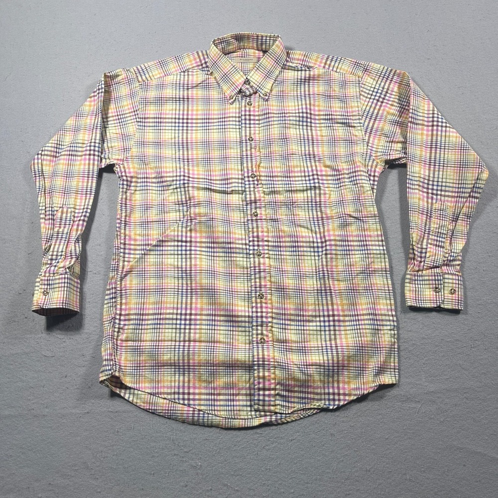 Burberry Button Down Shirt Men Medium‎ Regular Multi Color Plaid Check Preppy